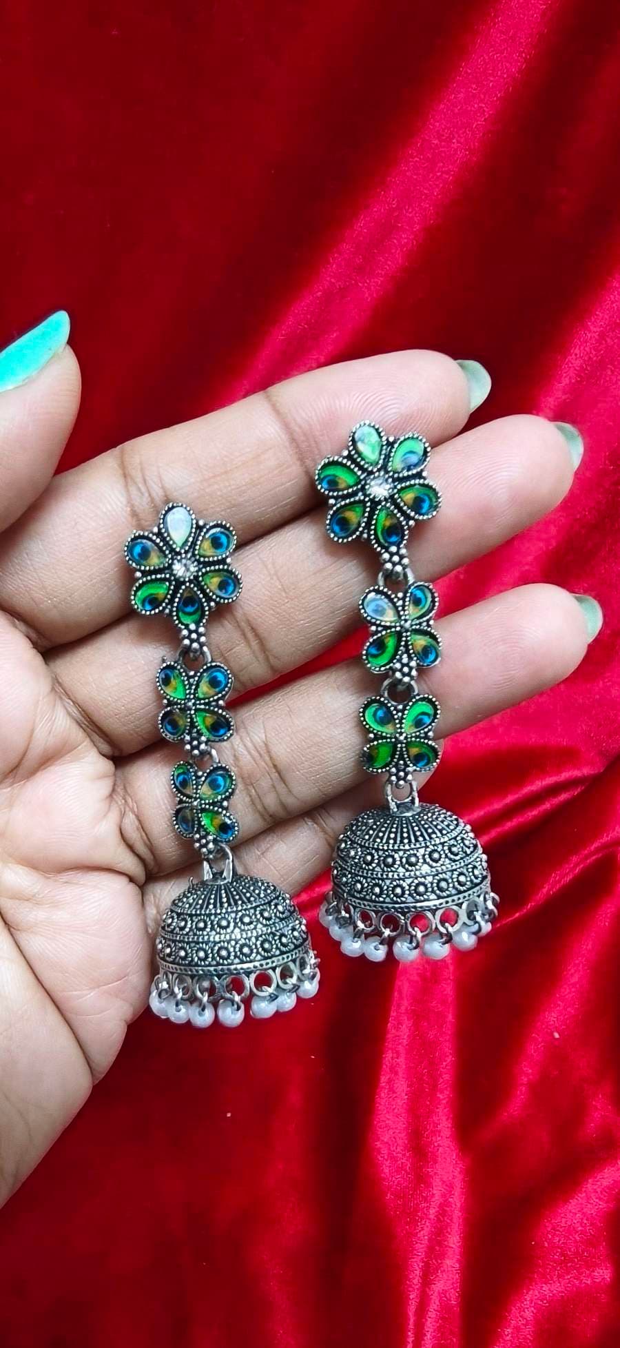 Oxidized Jhumka Drop Earrings thumbnail 2