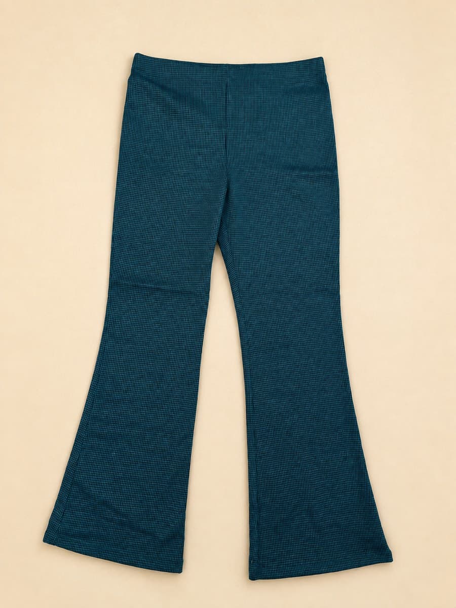 Teal Micro-Check Flare Trousers