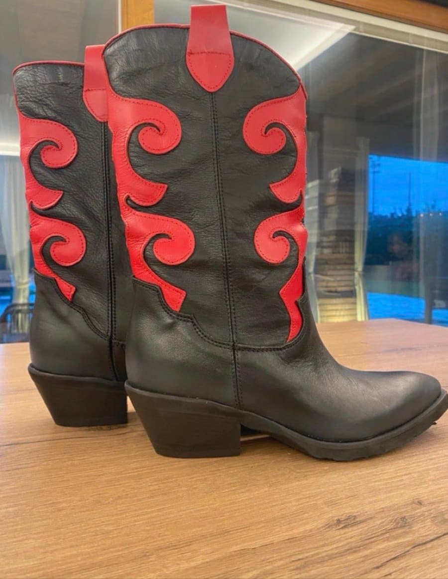 Black Red Leather Cowboy Boots thumbnail 2