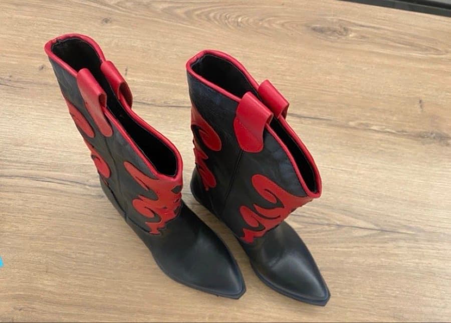 Black Red Leather Cowboy Boots thumbnail 6