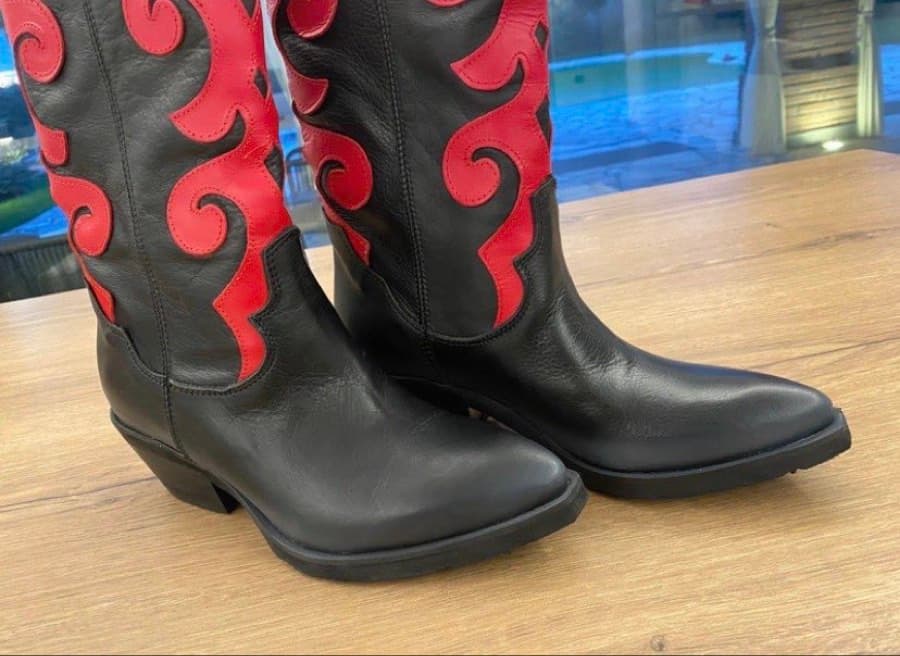 Black Red Leather Cowboy Boots thumbnail 3