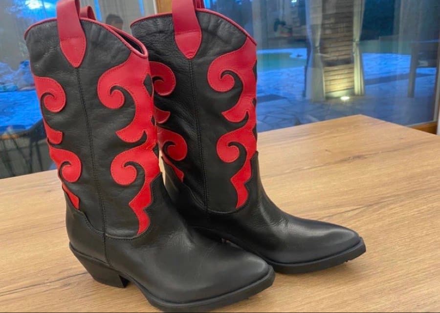 Black Red Leather Cowboy Boots thumbnail 4
