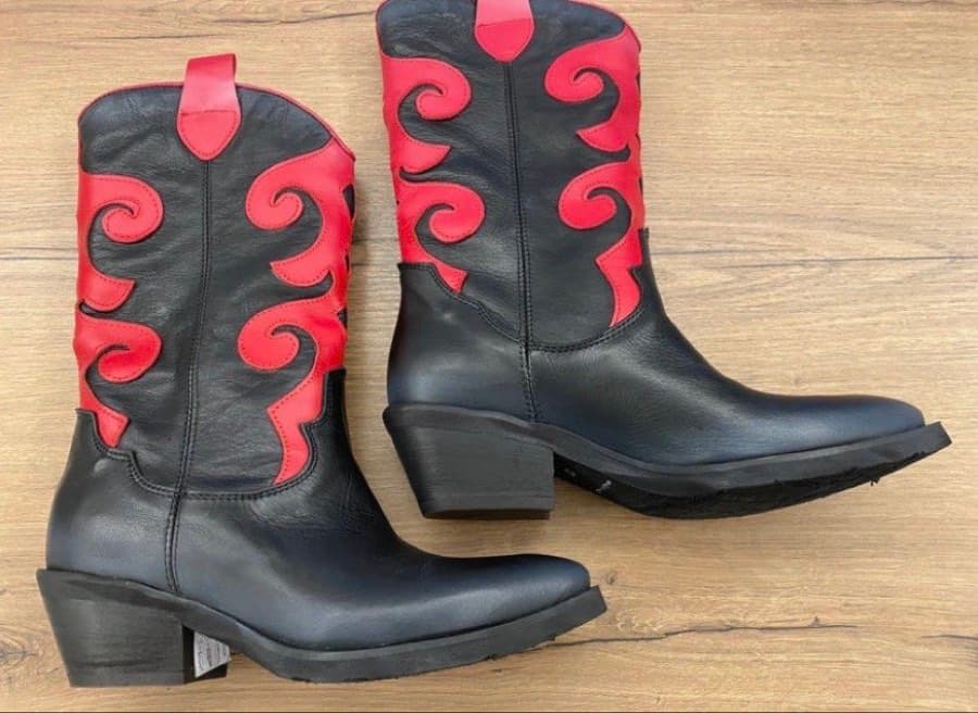 Black Red Leather Cowboy Boots