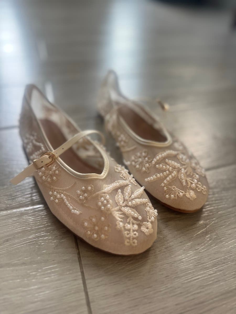 Embroidered Pearl Mary Jane Flats thumbnail 3