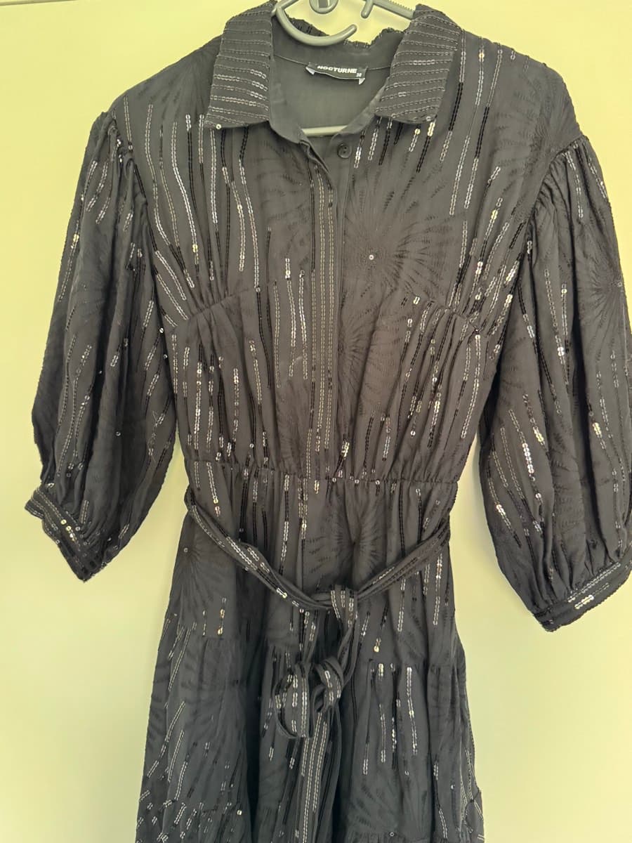 Black Sequin Tiered Midi Dress size 36 thumbnail 3