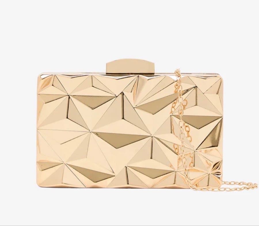 Gold Geometric Box Clutch