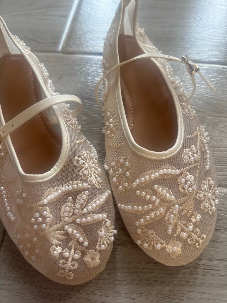 Embroidered Pearl Mary Jane Flats thumbnail 2