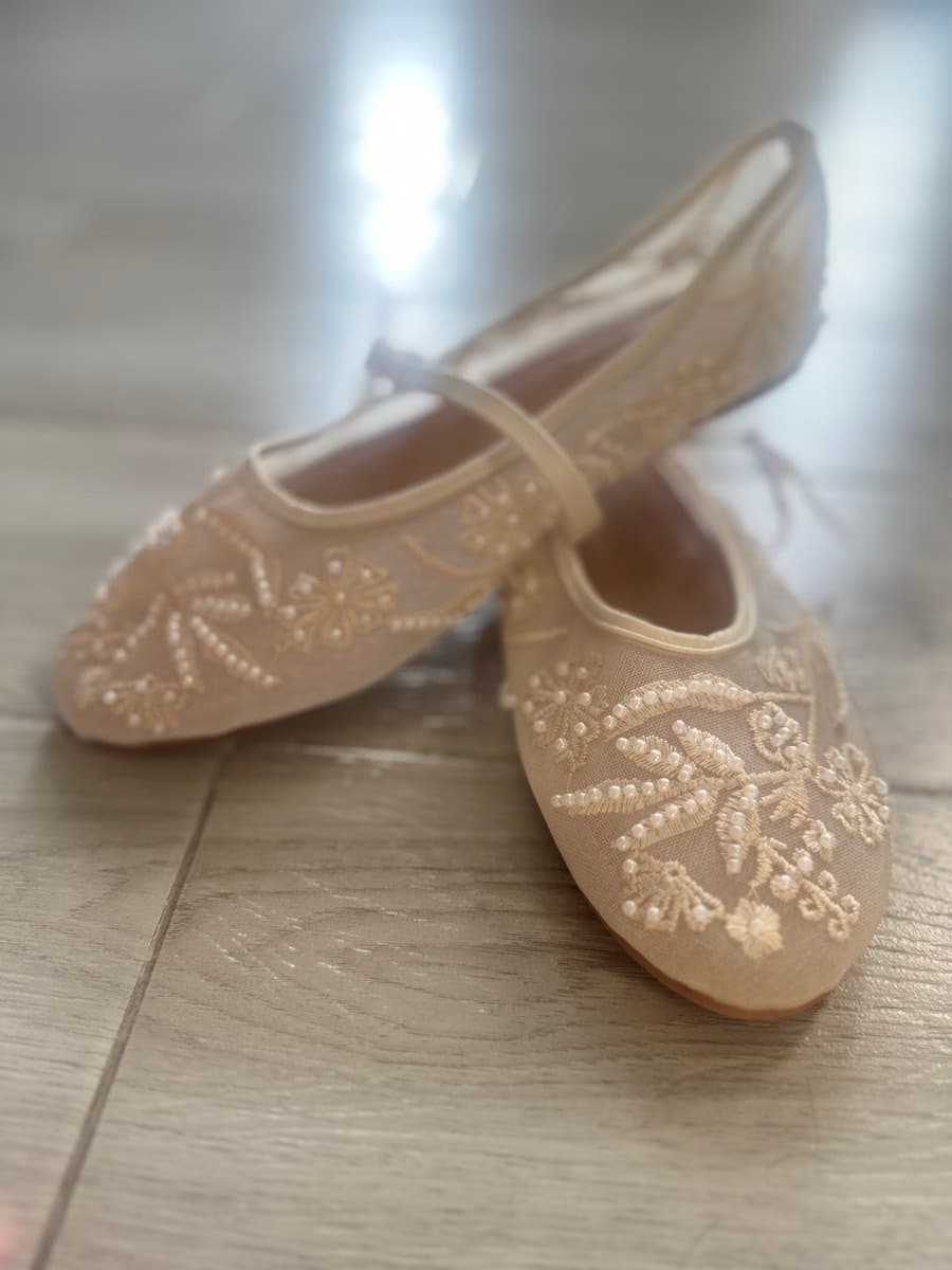 Embroidered Pearl Mary Jane Flats