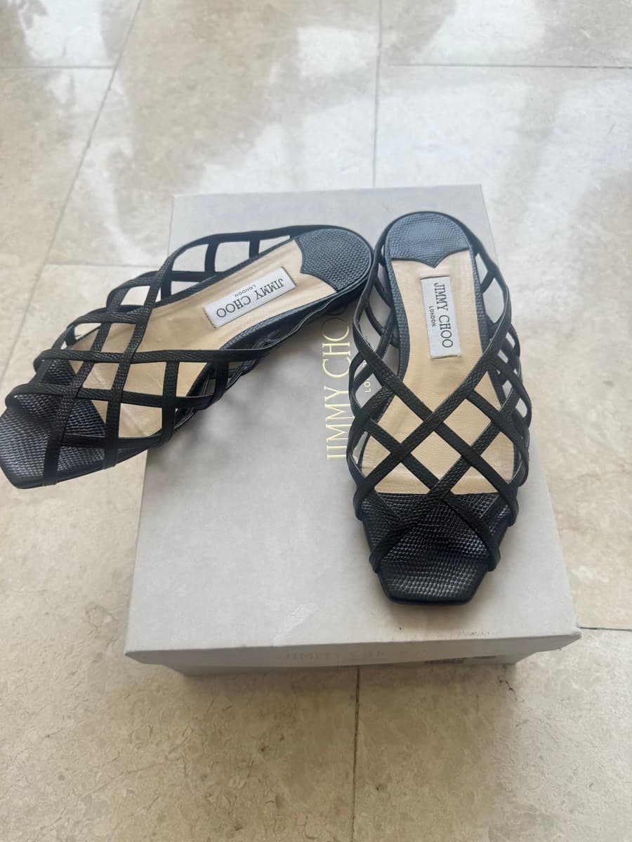 Jimmy Choo Black SAI Flats Lizard