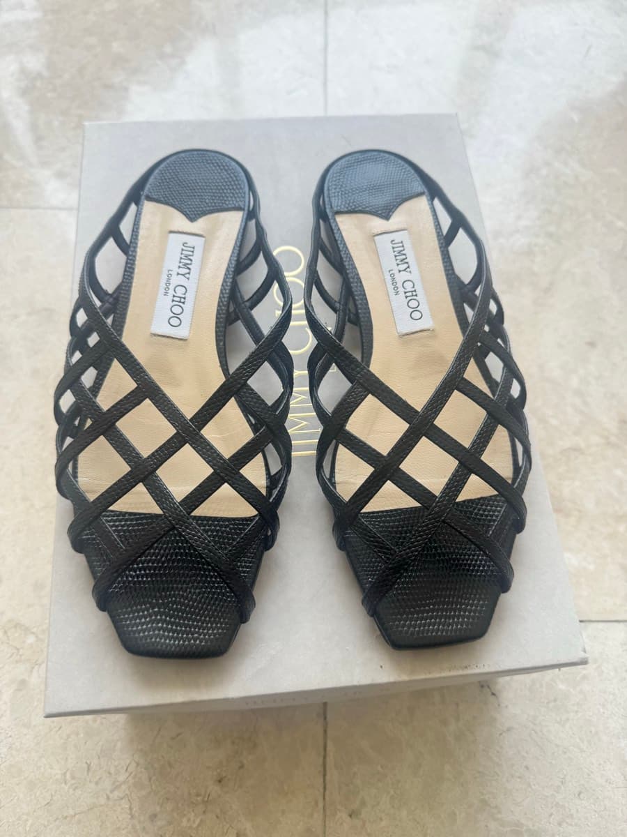 Jimmy Choo Black SAI Flats Lizard thumbnail 2