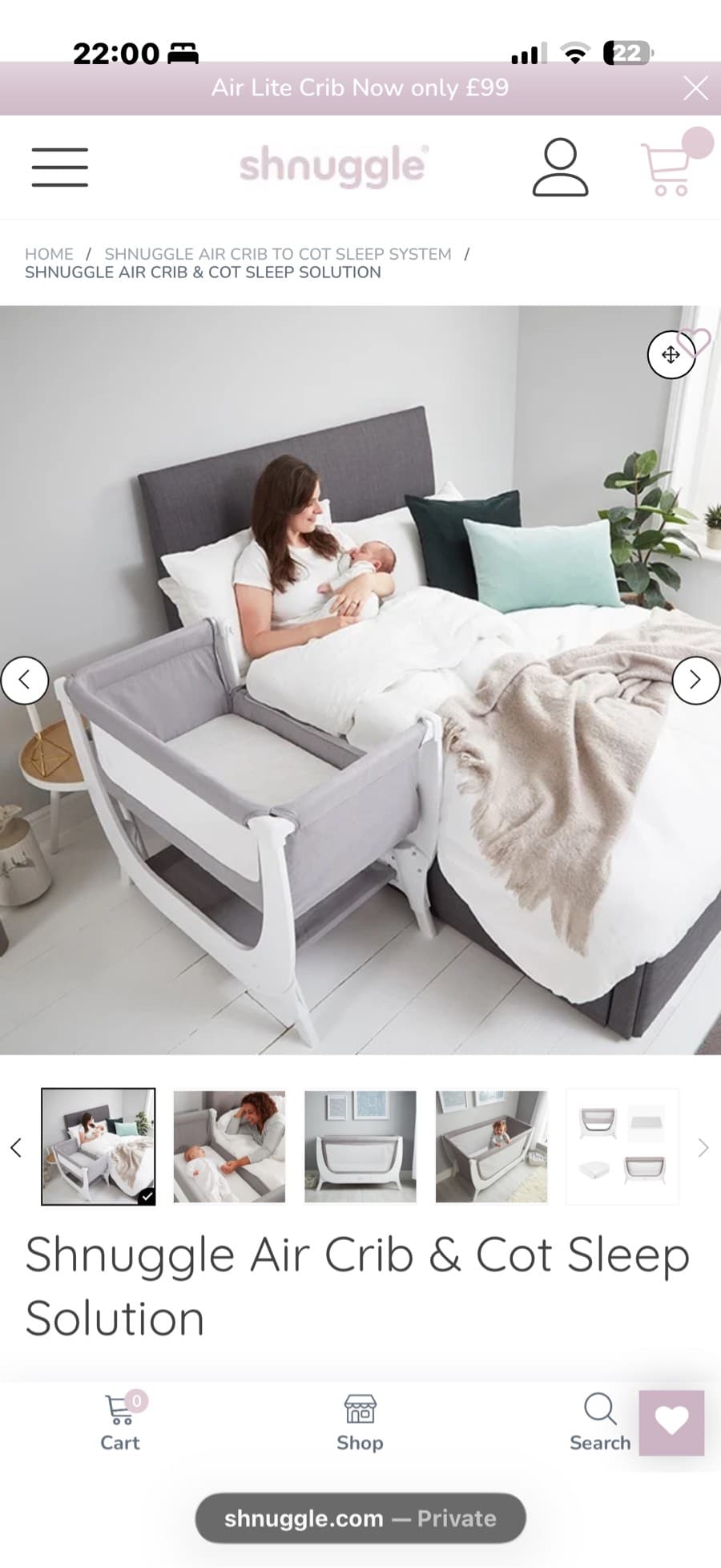 Shnuggle Grey Baby Bassinet and cot thumbnail 4
