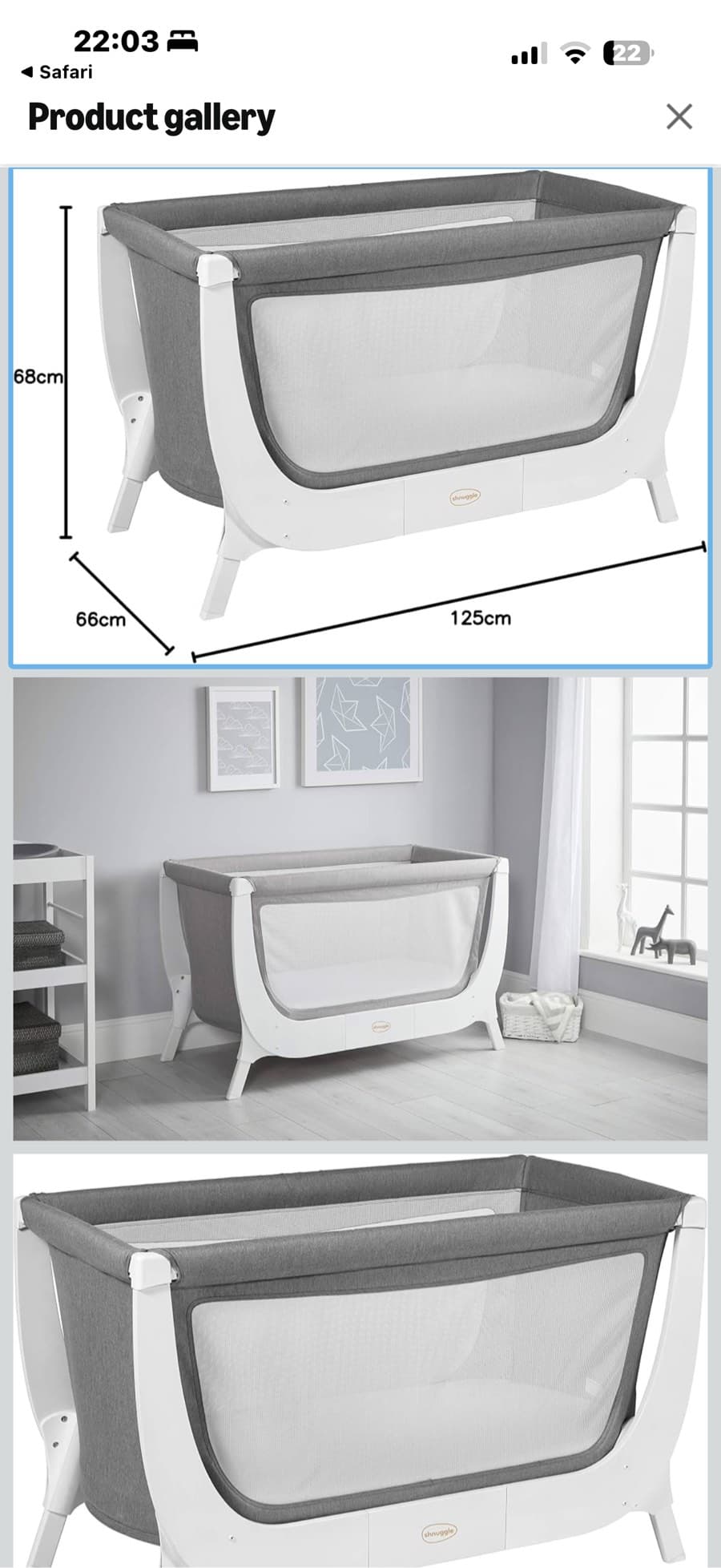 Shnuggle Grey Baby Bassinet and cot thumbnail 8