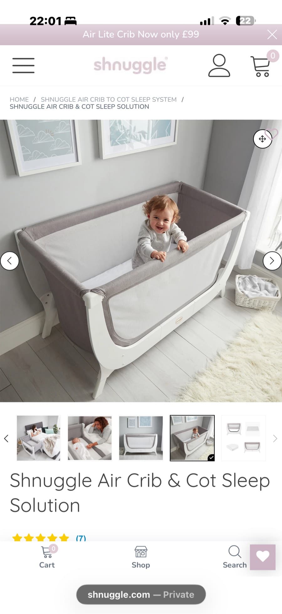 Shnuggle Grey Baby Bassinet and cot thumbnail 6