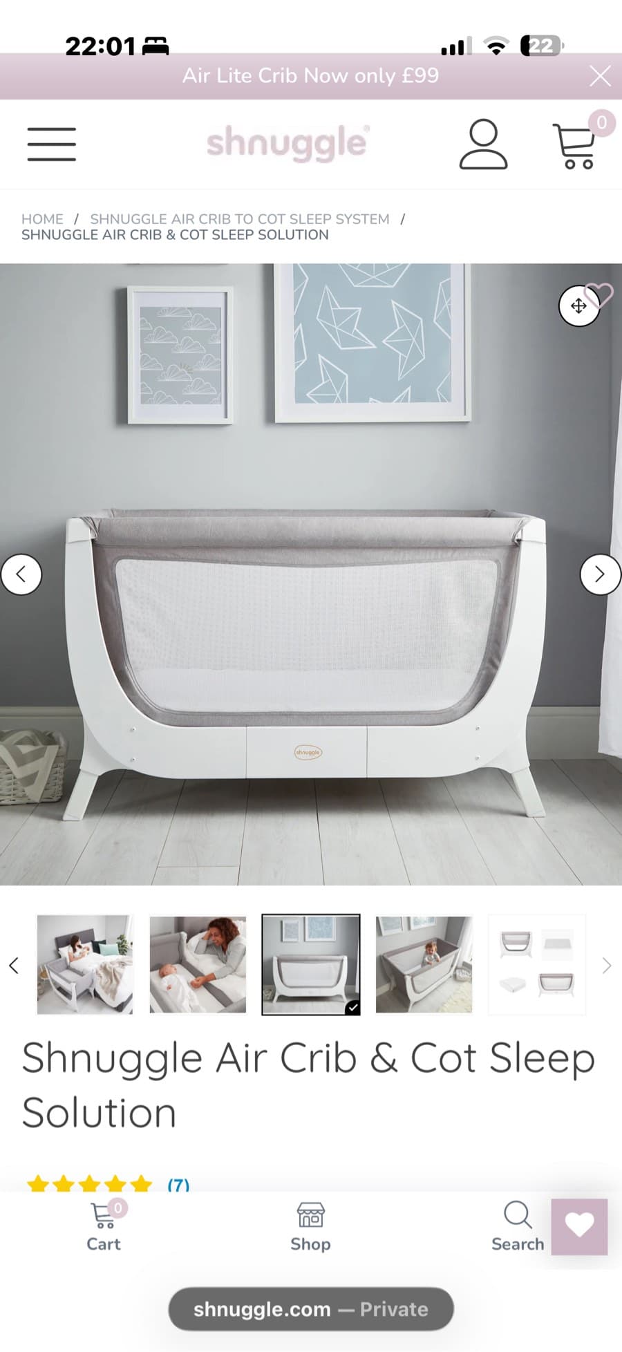 Shnuggle Grey Baby Bassinet and cot thumbnail 5