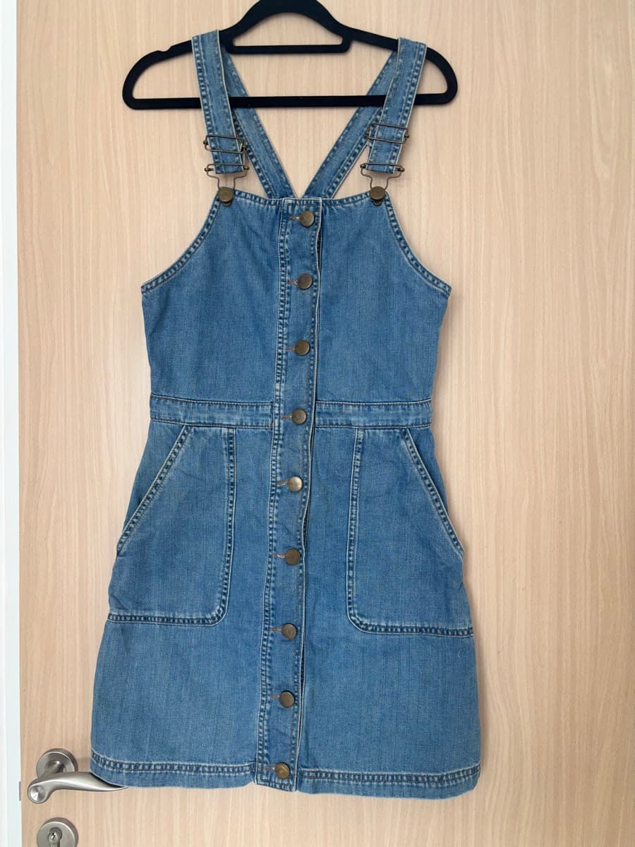 Denim Button-Front Pinafore Dress