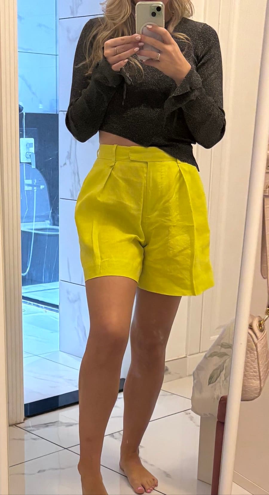 Neon Yellow Linen Shorts thumbnail 2