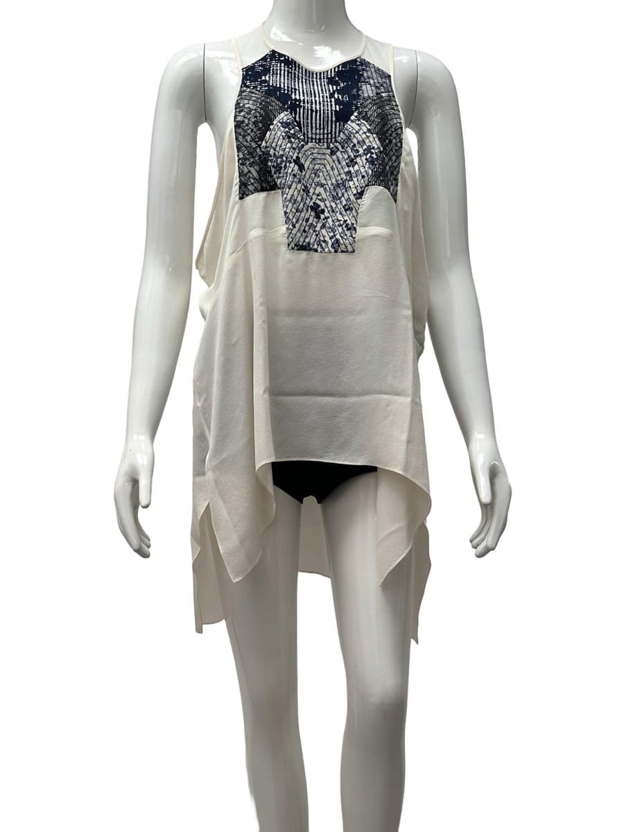 BCBG Max Azria Silk Printed Asymmetrical Hem Top thumbnail 2