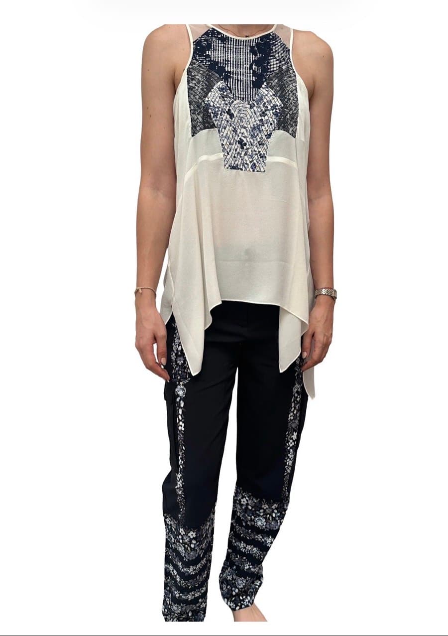 BCBG Max Azria Silk Printed Asymmetrical Hem Top - image 1