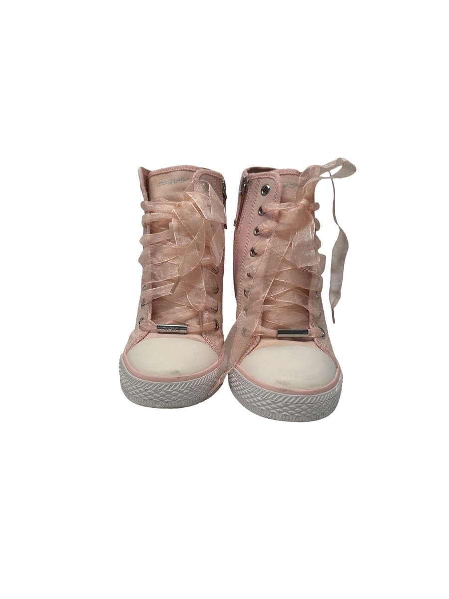DKNY Pink High-Top Wedge Sneakers