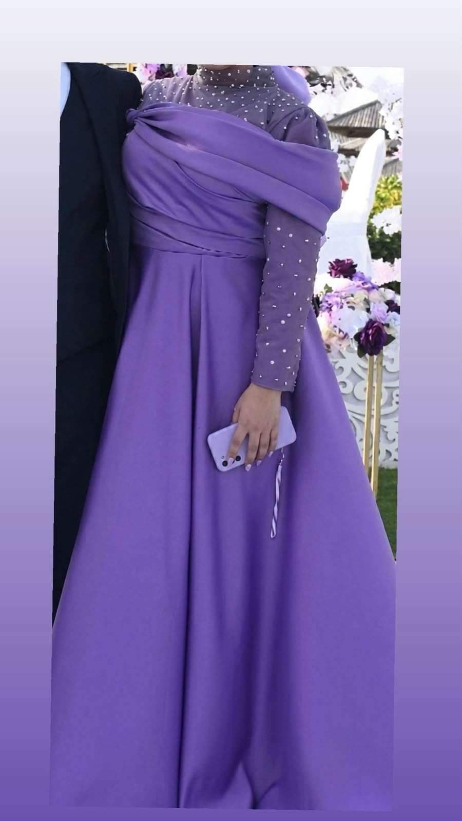 Purple Embellished Satin Gown thumbnail 2