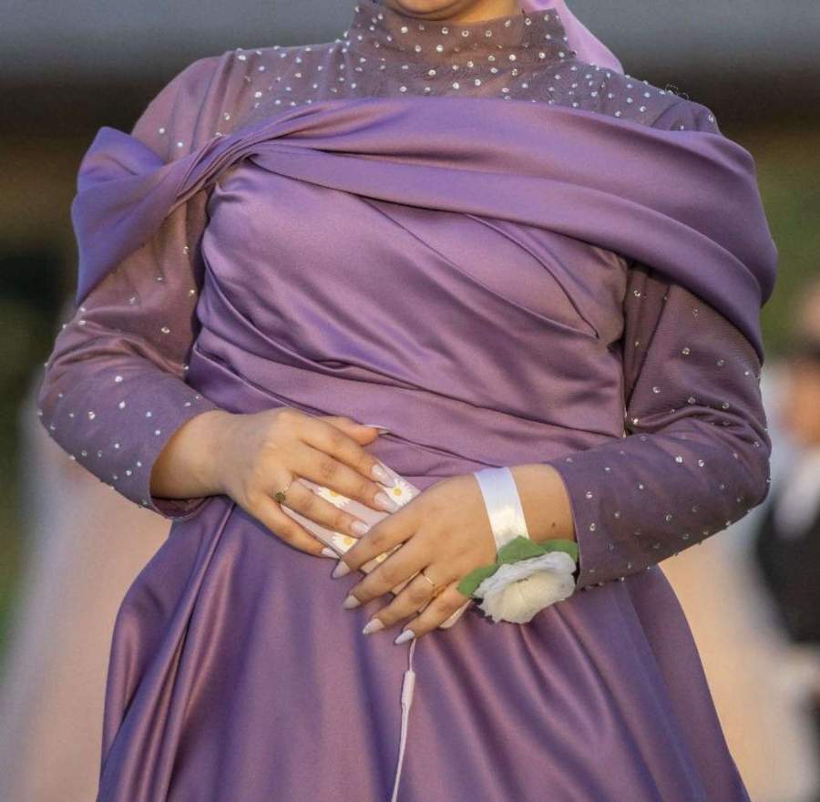 Purple Embellished Satin Gown thumbnail 3