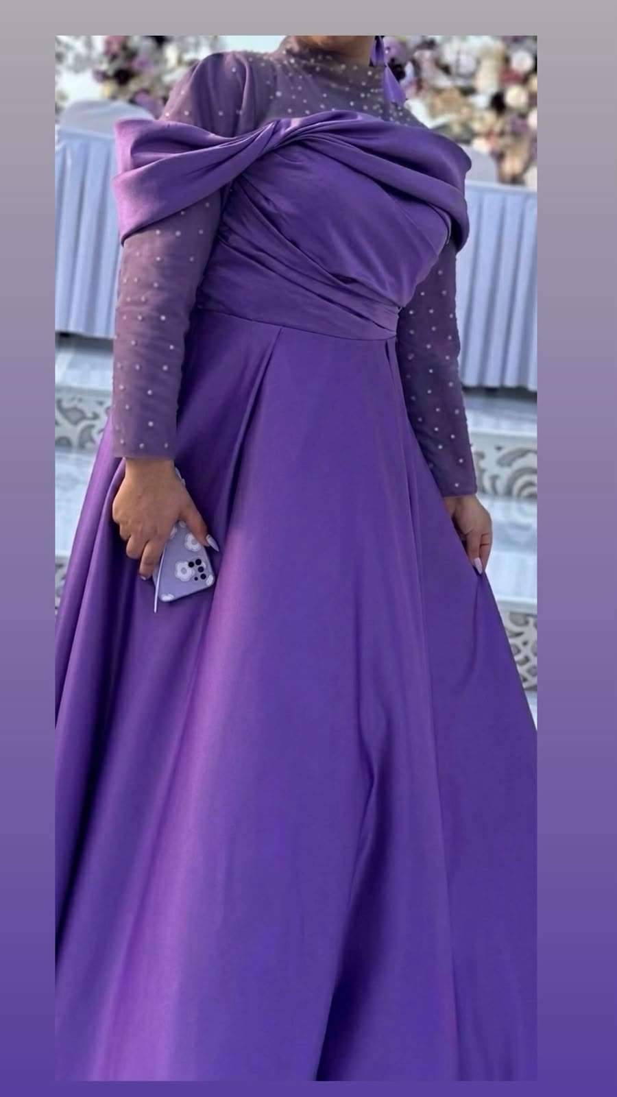 Purple Embellished Satin Gown thumbnail 4