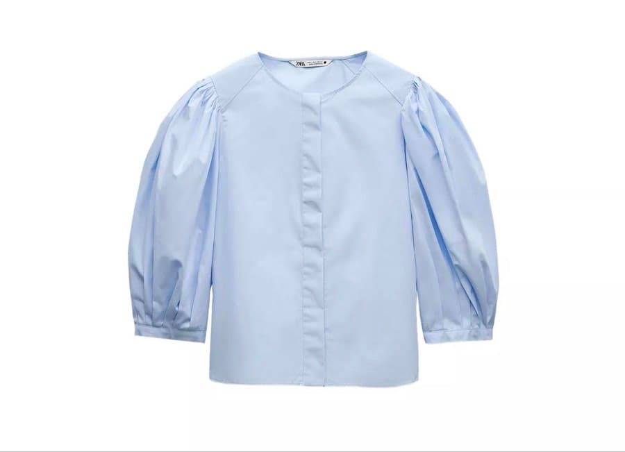 Zara Poplin Puff-Sleeve Blouse