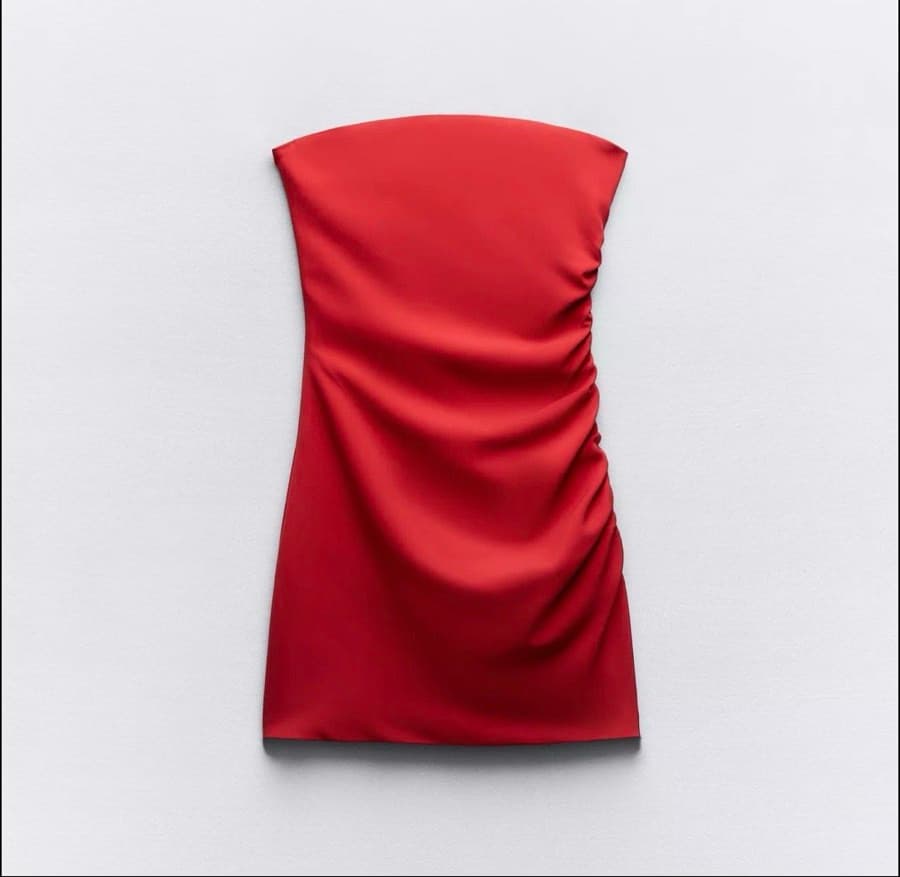 Red Strapless Ruched Mini Dress