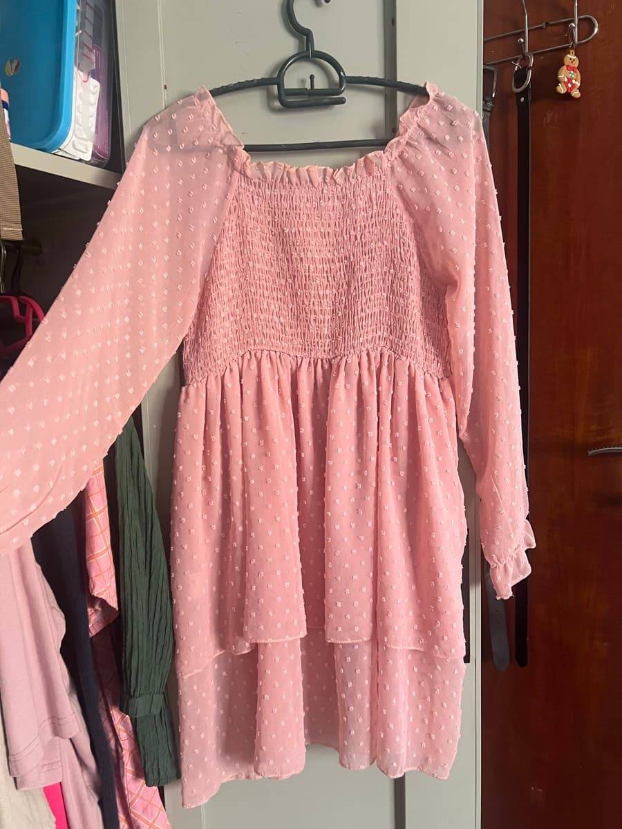 Pink Dotted Smocked dress thumbnail 2