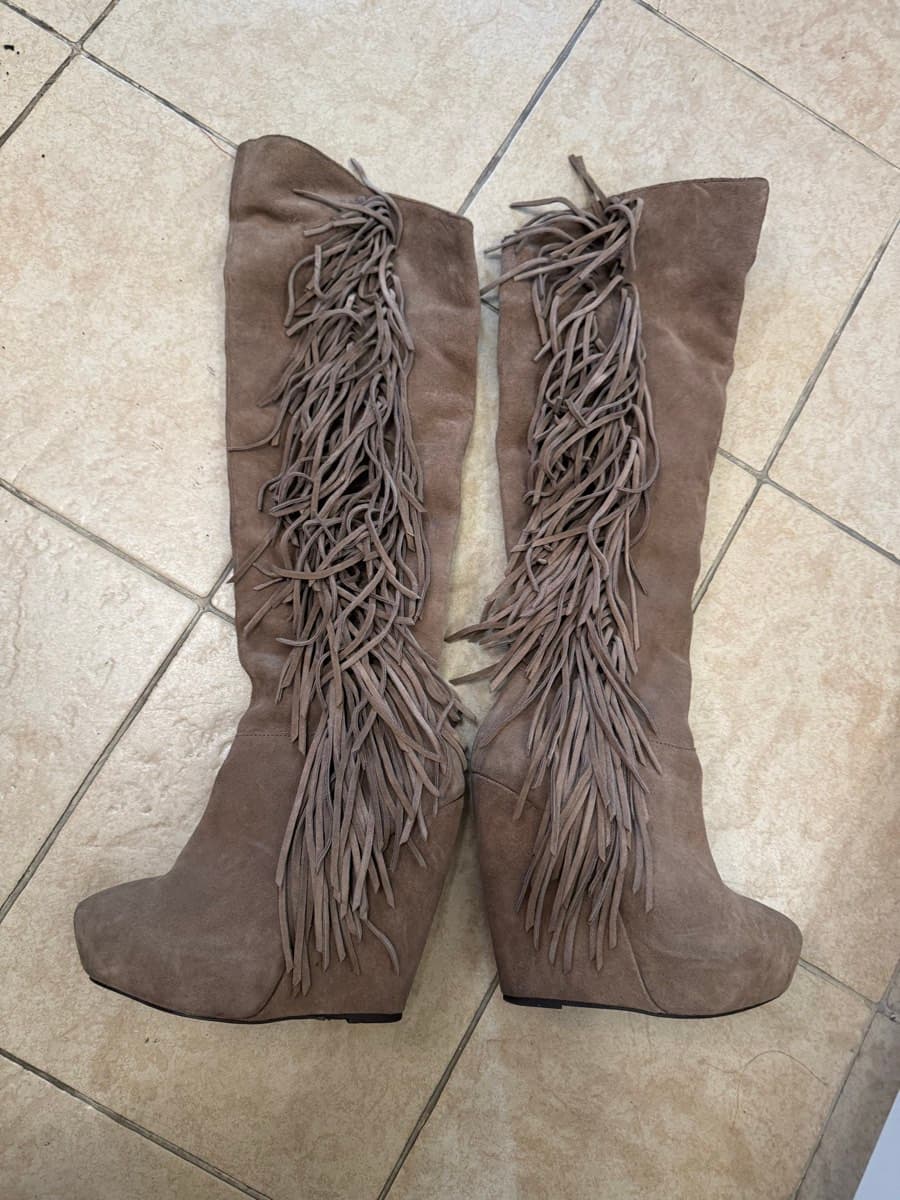 Suede Fringe Wedge Boots thumbnail 2