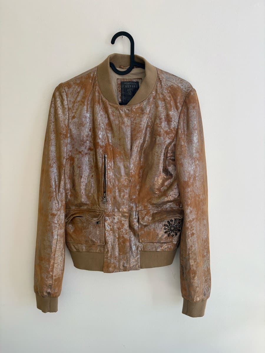 Guess Metallic Bronze Leather Jacket thumbnail 2