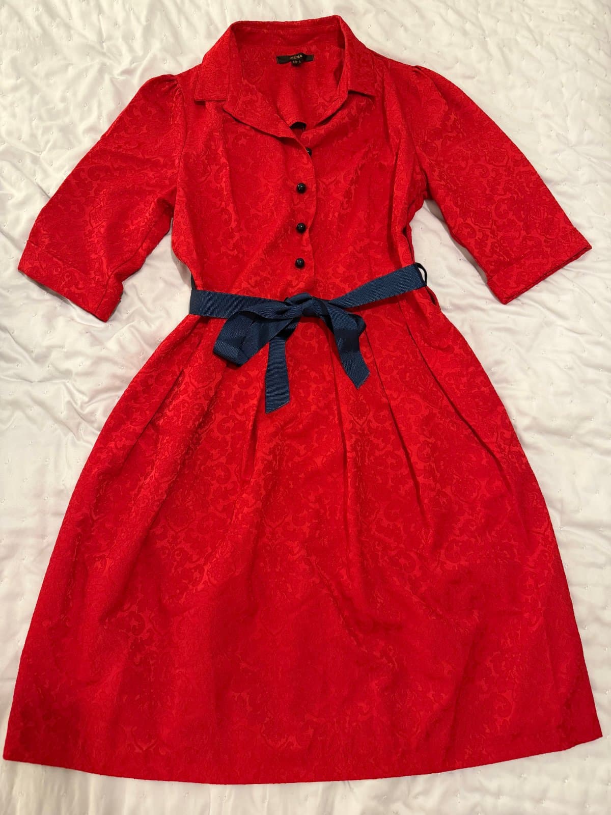PIENA Red Jacquard Shirt Dress with Contrast Belt ❤️ thumbnail 3