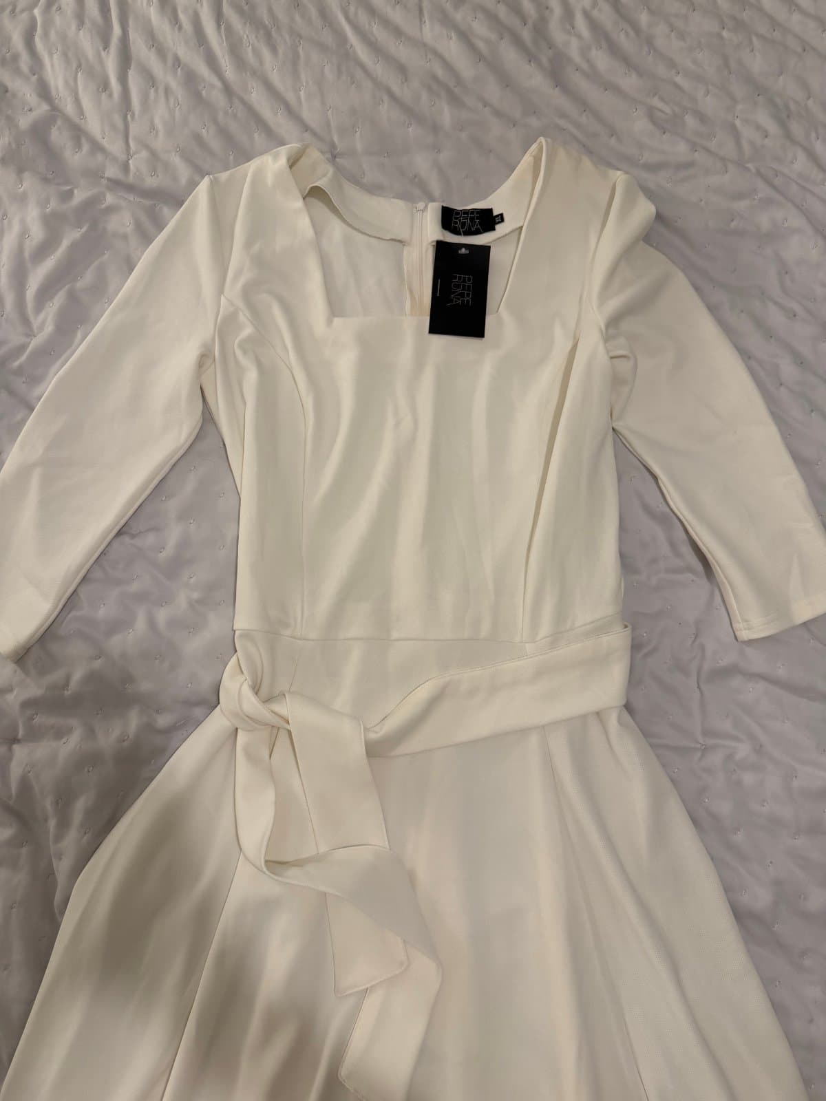 Pepe Runa Ivory Square Neck Belted Midi Dress – Size 1X – New With Tags - image 1