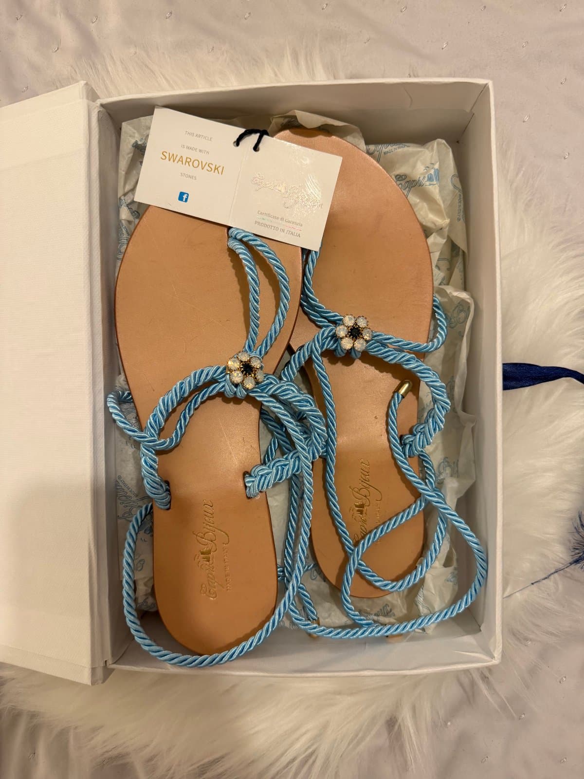 Capri Bijoux Swarovski Crystal Blue Rope Sandals – Made in Italy – Size 39 thumbnail 3
