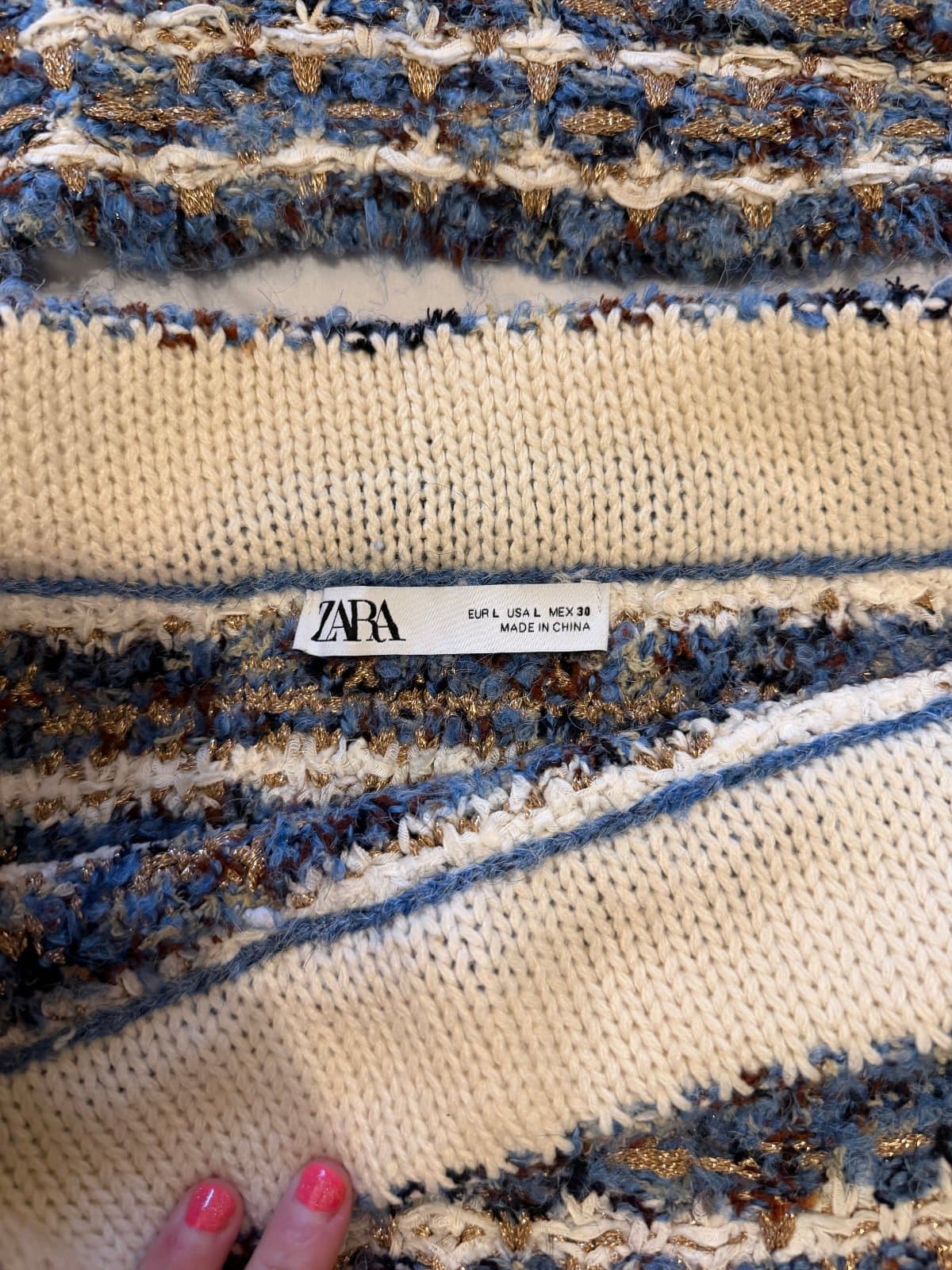 Zara Blue & Gold Textured Knit Co-Ord – Hoodie & Midi Skirt ✨💙 thumbnail 5