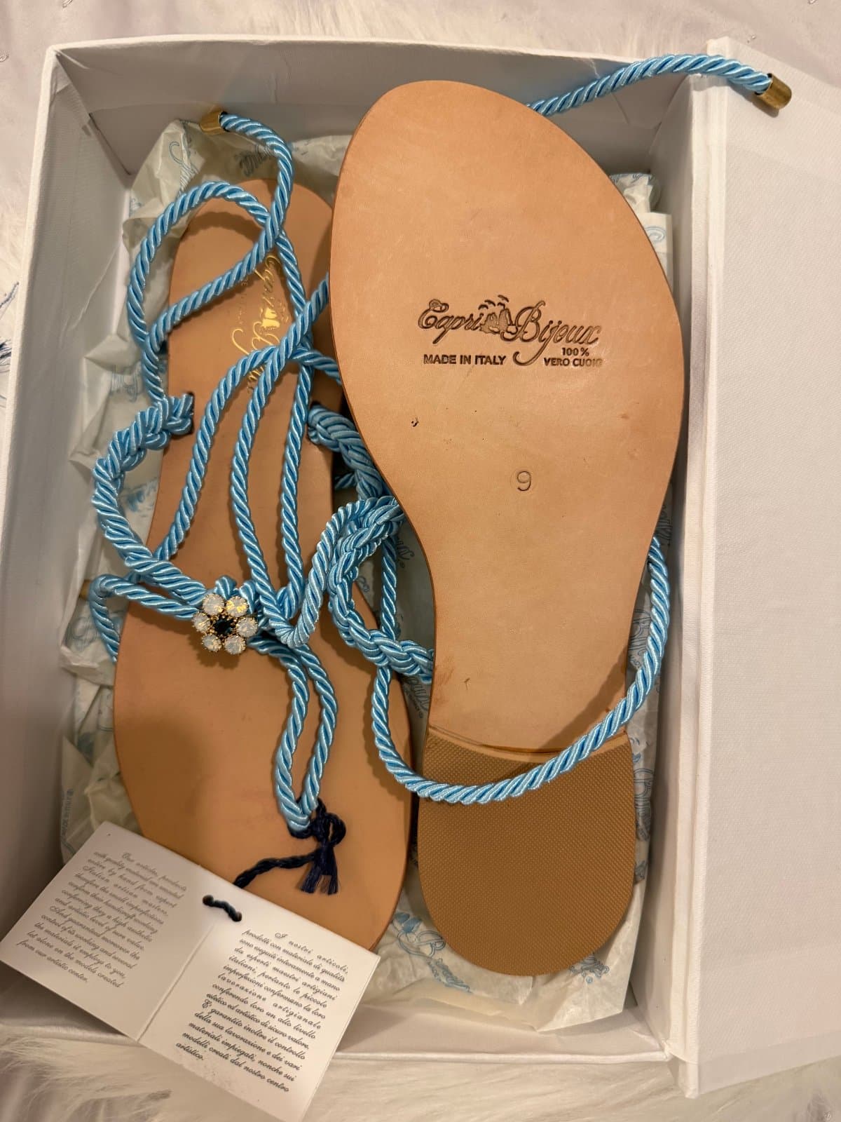 Capri Bijoux Swarovski Crystal Blue Rope Sandals – Made in Italy – Size 39 thumbnail 4