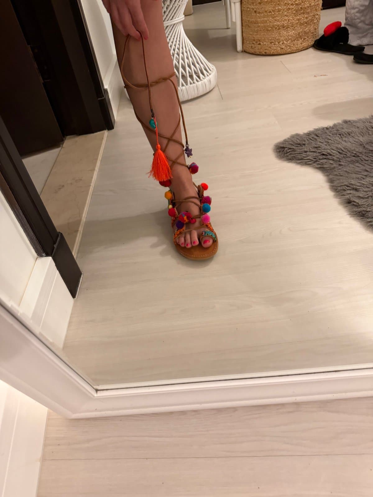 Elina Linardaki Multicolour Pom Pom Lace-Up Sandals – Size 38 – Made in Greece thumbnail 4