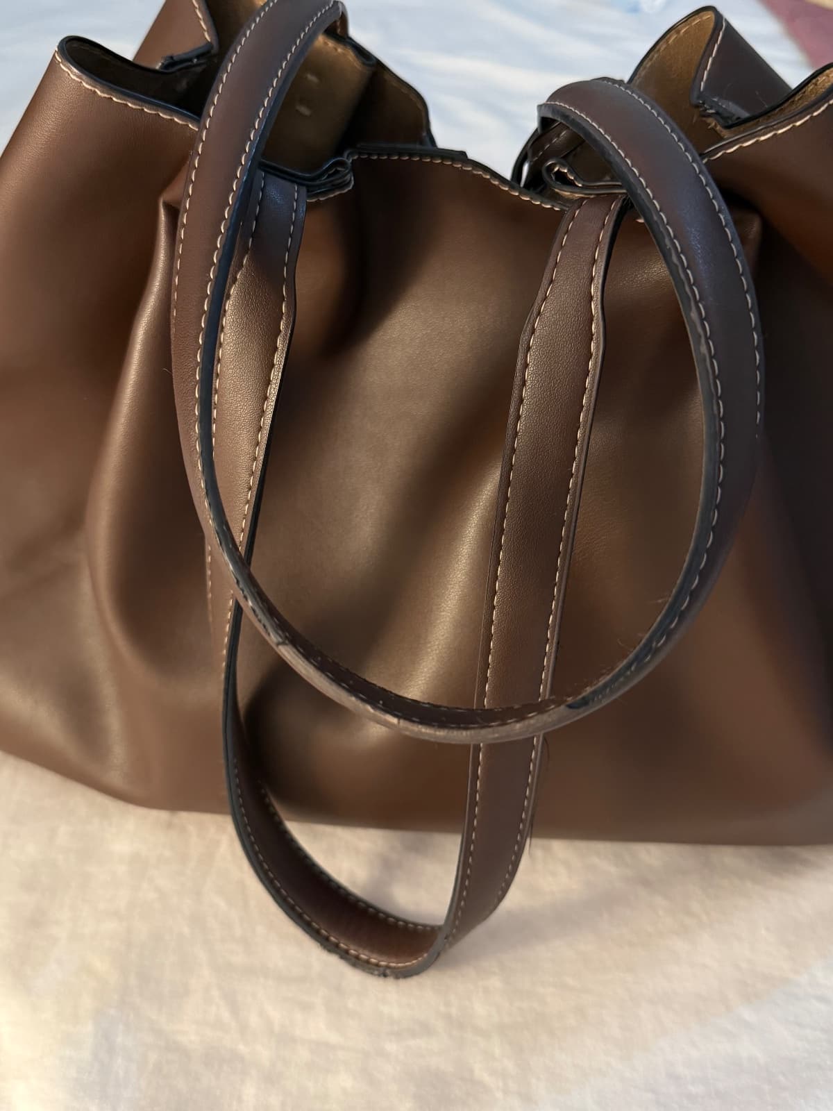 Zara Large Capacity Tote Brown Bag thumbnail 4