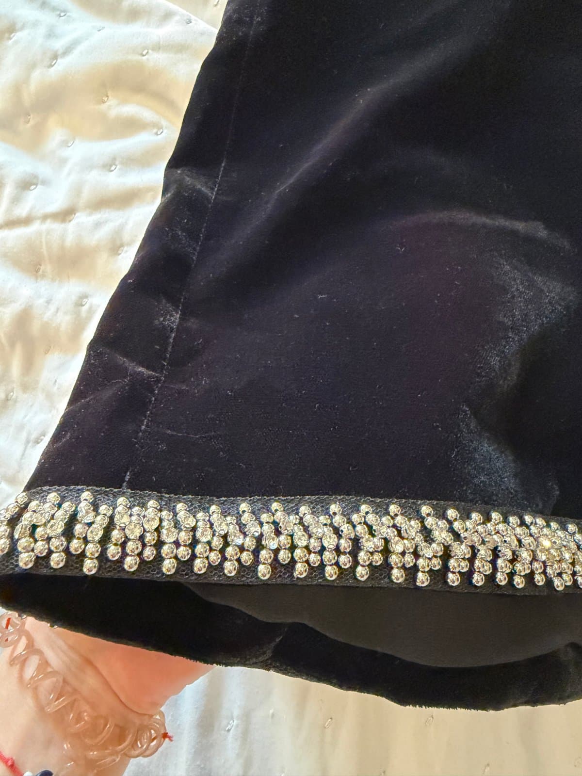 ZARA black velvet mini skirt with embellished beaded hem detailing. thumbnail 2