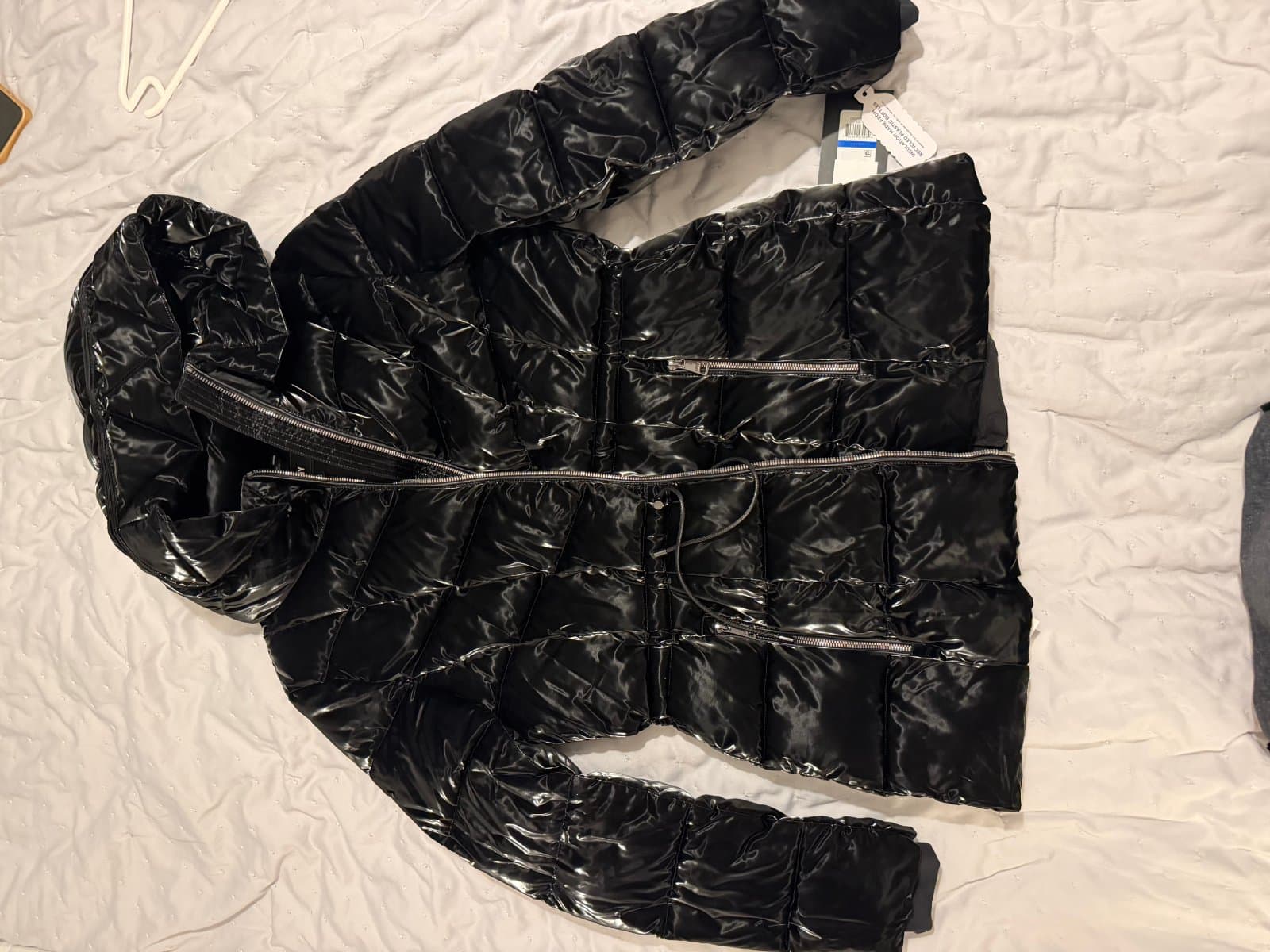DKNY Black High-Shine Hooded Puffer Coat – Water Resistant – XL thumbnail 9