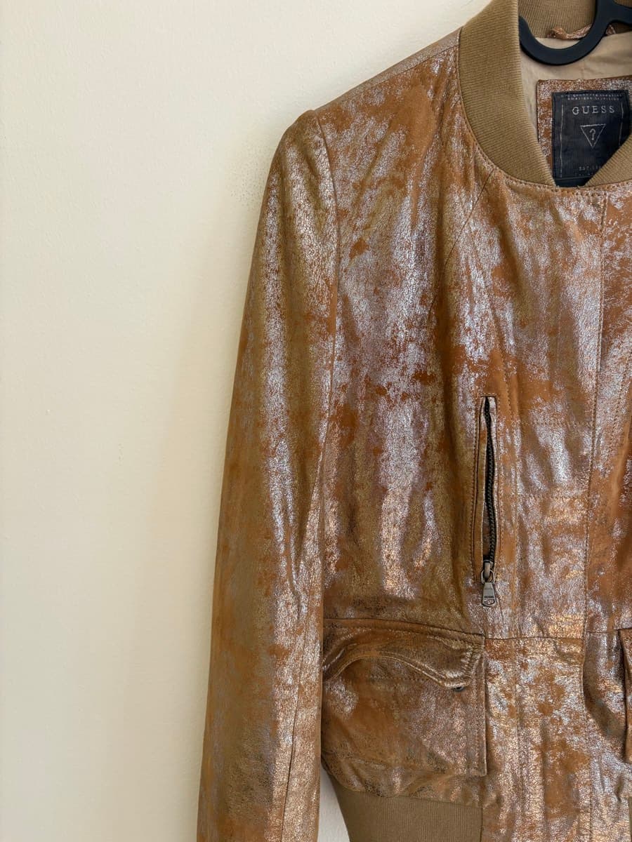 Guess Metallic Bronze Leather Jacket thumbnail 4