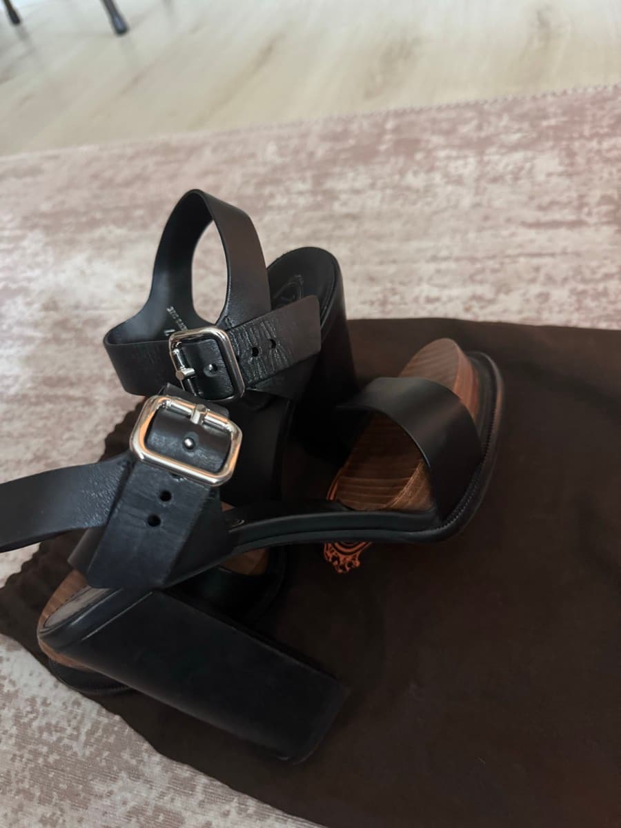Tod’s Black Leather Wooden Platform Sandals thumbnail 3
