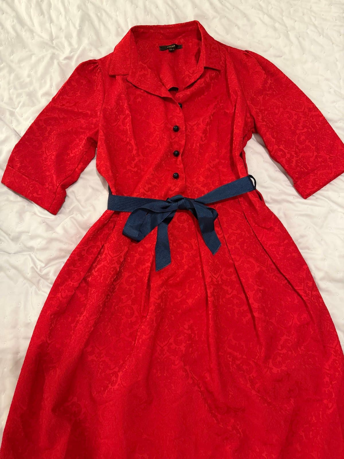 PIENA Red Jacquard Shirt Dress with Contrast Belt ❤️ - image 1