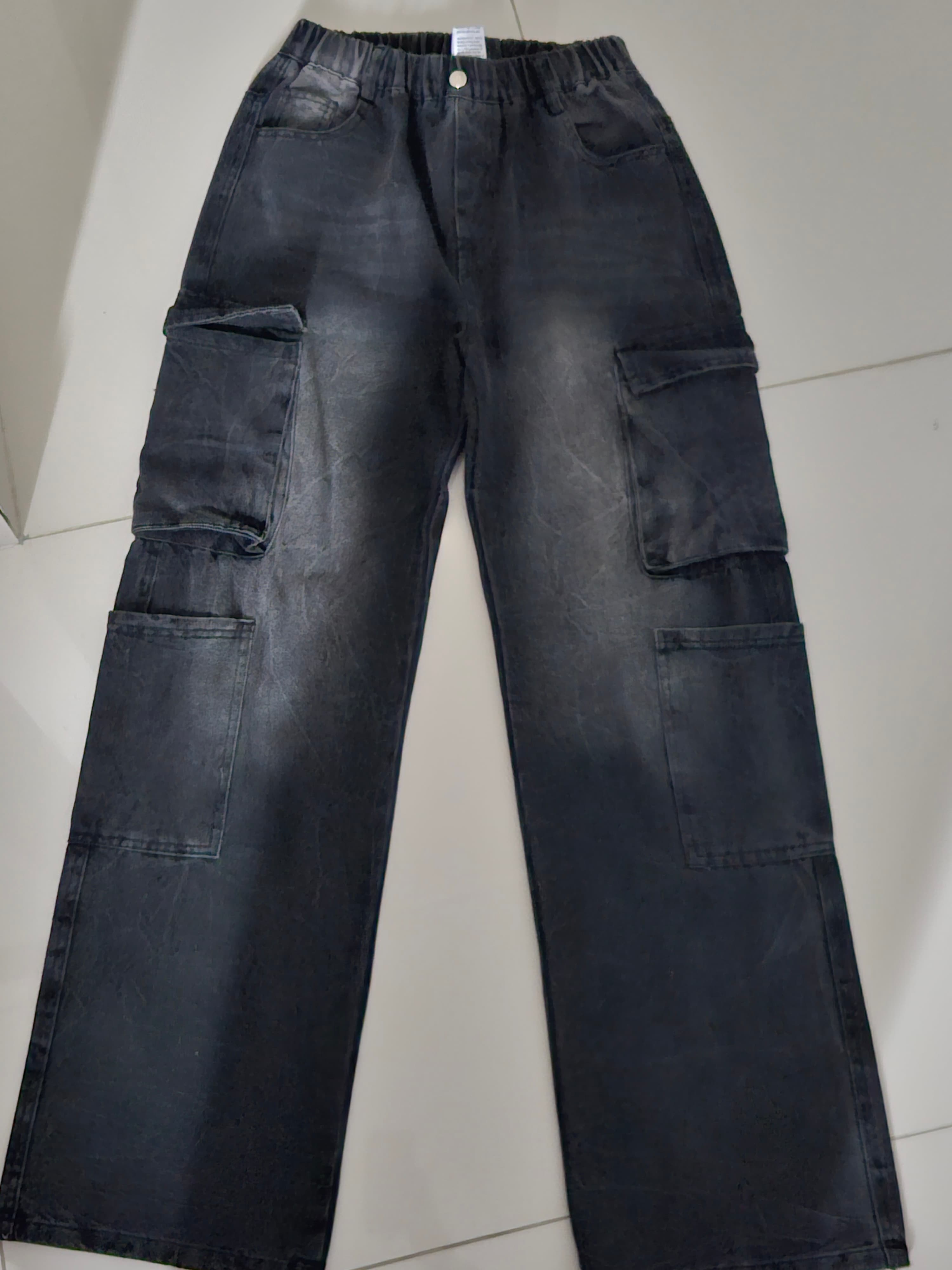 Black Washed Cargo Trousers thumbnail 3
