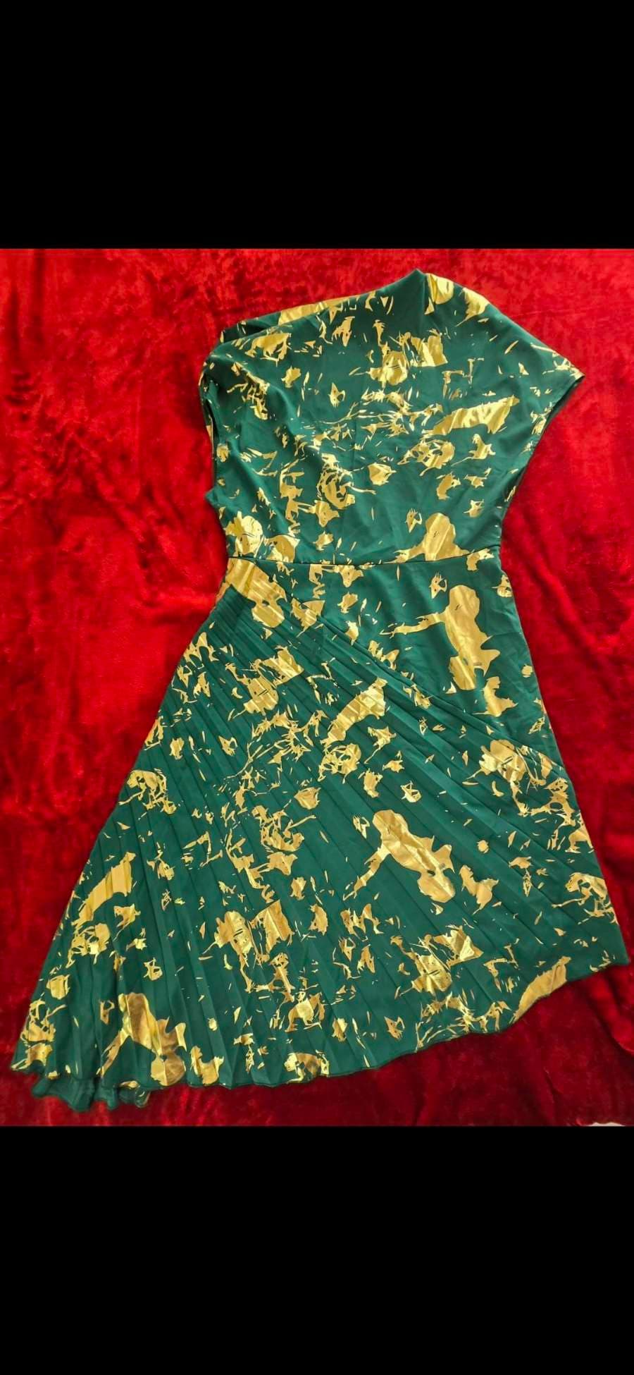 Green Gold Pleated Dress