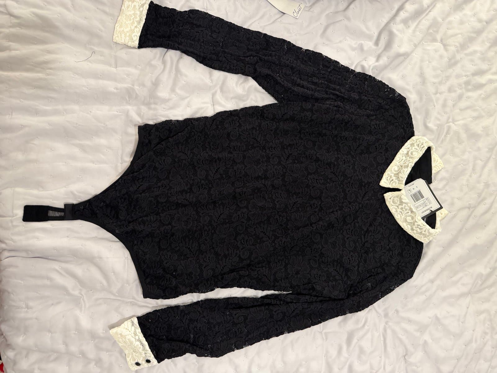 Arefeva Black Lace Bodysuit with White Collar – Size L 🖤🤍 thumbnail 5