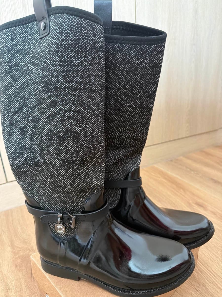Glossy Black Fabric Boots thumbnail 2