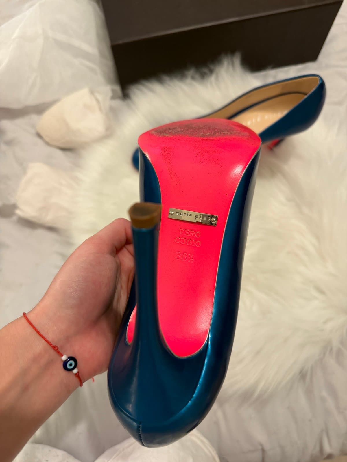 Maria Pino Metallic Blue Leather Stiletto Heels – Size 38.5 💙 thumbnail 4