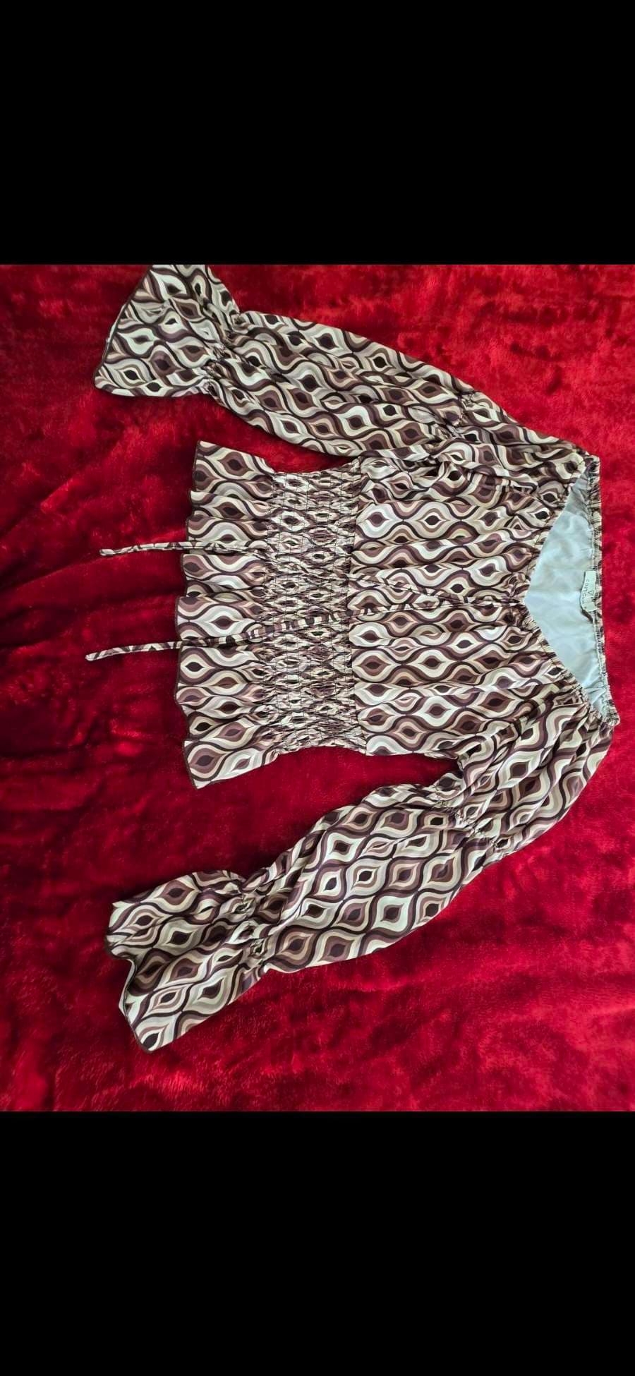Brown Patterned Smocked Top