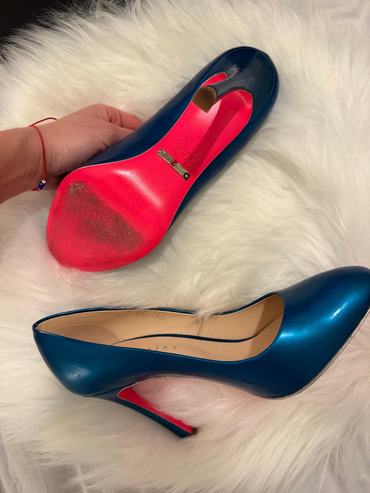 Maria Pino Metallic Blue Leather Stiletto Heels – Size 38.5 💙 thumbnail 3